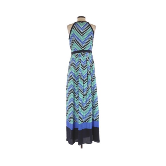 Ann Taylor Dresses & Skirts - Ann Taylor Blue Maxi Dress Green Stripe Long Chevr